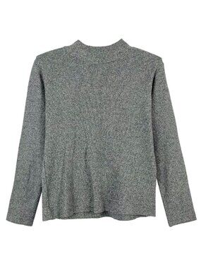 Womens Small Grey Knit Mock Neck Sweater Basic Thick Knit